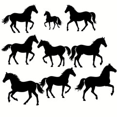 Silhouetted Horses in Various Poses A Striking Equestrian Collection for Design Projects