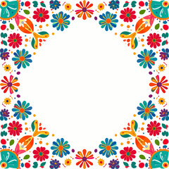 Vibrant floral frame with colorful folk art flowers perfect for festive invitations and design projects creating a joyful and celebratory atmosphere