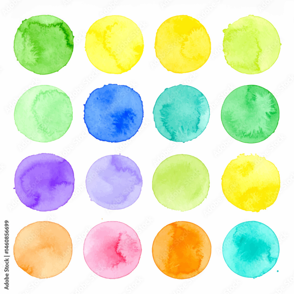 Poster watercolor circles in vibrant colors on white paper create a visually appealing and versatile backgr