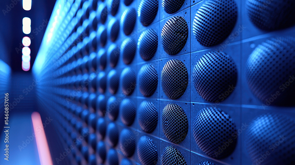 Poster a realistic 4k 3d background displaying repetitive sonic textures at a side angle, creating an immer