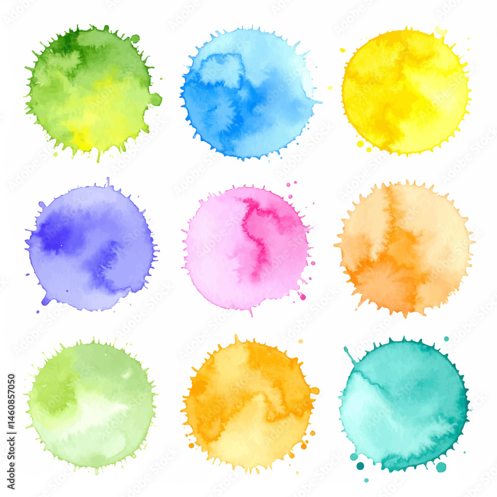 Poster watercolor splashes in various colors creating a vibrant and artistic background, ideal for graphic 