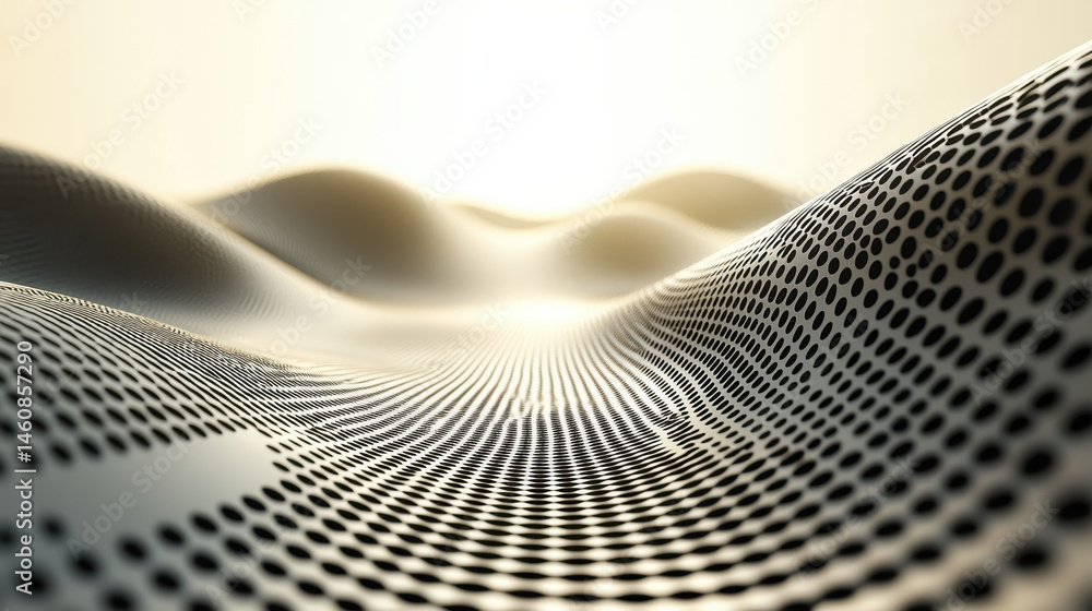 Poster a realistic 4k 3d background visualization of sonic waves creating undulating forms with a perforate