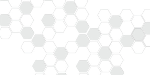 Abstract white and grey hexagon technology geometric and Polygonal Honeycomb Elements, Luxury Pattern and Technology-Inspired Design for a Sleek Background