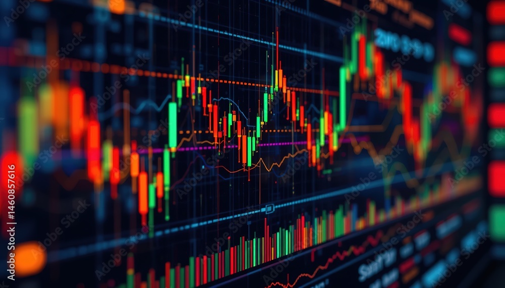 Aufkleber dynamic financial data displayed on a screen with vibrant colors