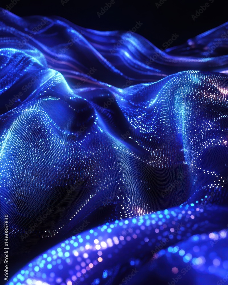 Poster abstract blue waves flowing with light particles in a futuristic style digital art concept backgroun