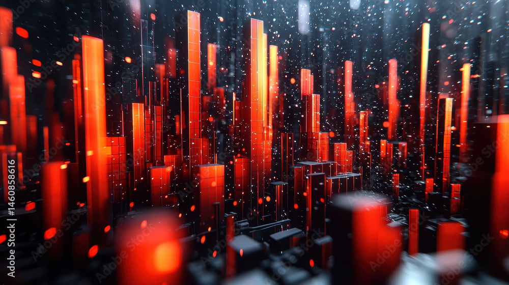 Poster a realistic 4k 3d background shows sound creativity with red geometric shapes from a side angle, cre