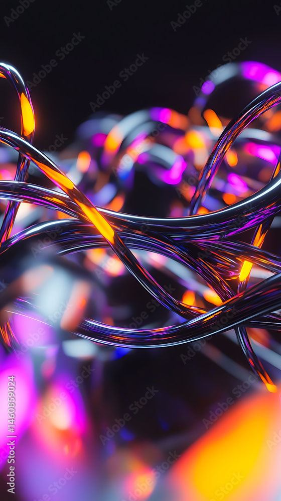 Poster dynamic light trails and colorful wire structures abstract digital art vibrant environment close-up 