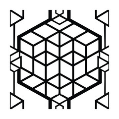 Black and white geometric abstract cube and triangle pattern design on white background