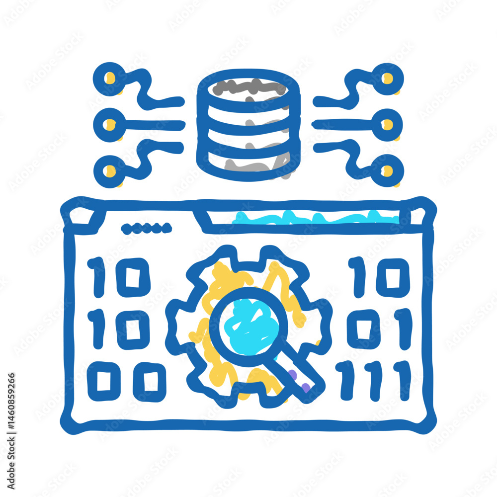 Poster data validation database icon doodle illustration
