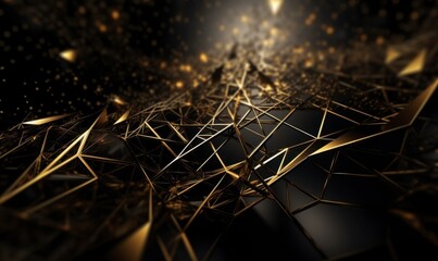 Abstract Geometric Background with Golden Lines and Sparkling Lights