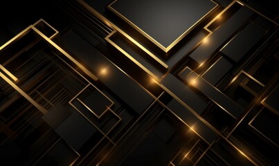 Abstract Black and Gold Geometric Background with Lines and Shapes