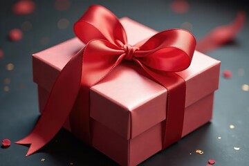 Obraz premium Elegant satin ribbon tied on a gift box, luxurious details, gold, decoration, orange