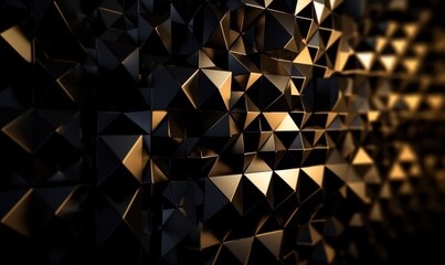 Abstract geometric pattern with black and gold shiny surfaces