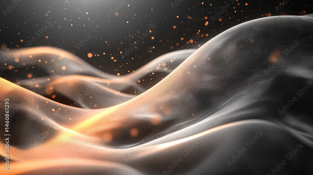 Poster realistic 4k 3d abstract background with a flowing sound visualization, a side angle view featu subt