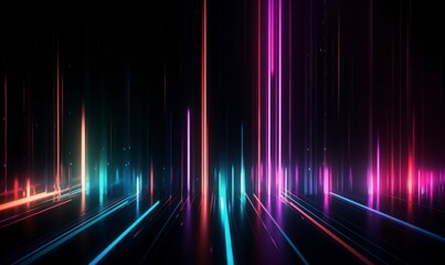 Vibrant Neon Light Rays with Dark Background for Abstract Designs