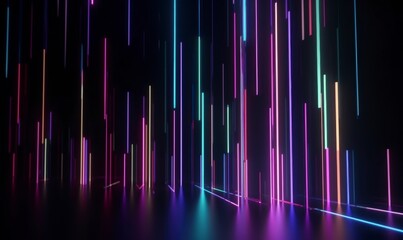Vibrant Neon Light Streaks in Dark Background for Modern Decor