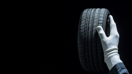 Obraz premium A tire held by a gloved hand
