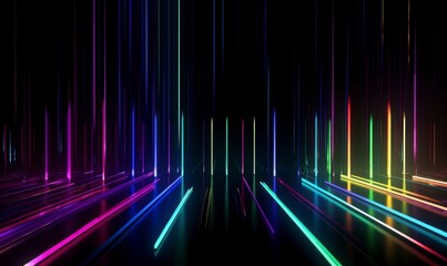 Neon Light Trails in Dark Space Creating Vibrant Colorful Effects