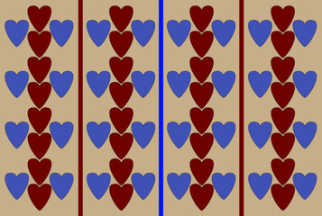 Beige background red and blue heart alternative pattern.