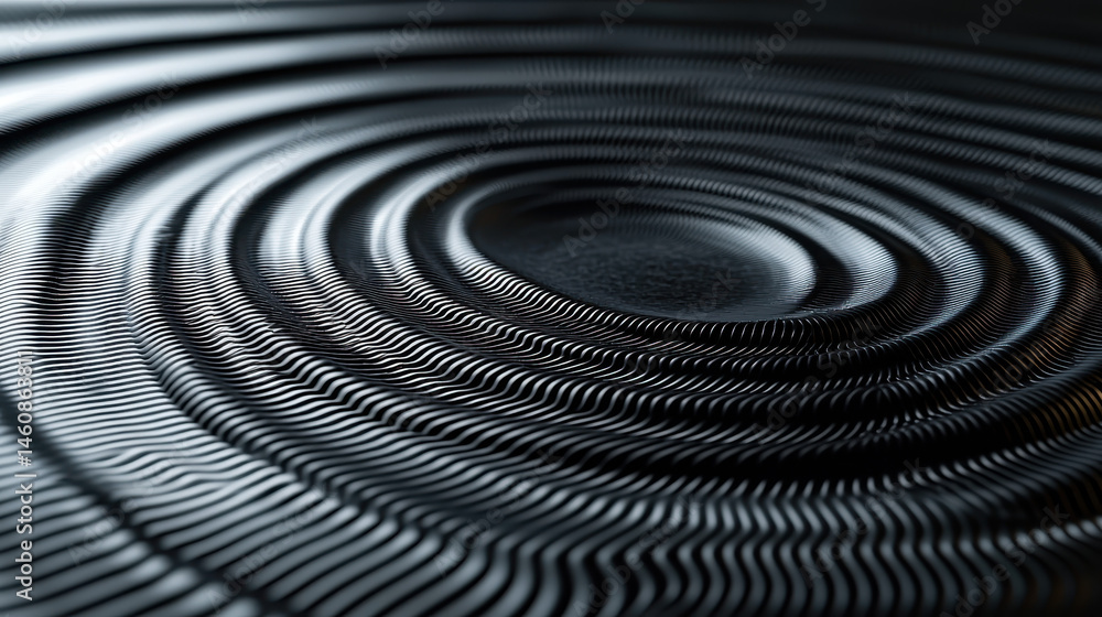 Poster An abstract 4K background showcases realistic 3D sound wave patterns emanating outward in a mesmerizing display of side angle ripples and detailed texture.