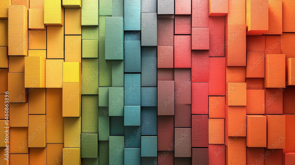 Poster abstract 3d sound wave background with realistic colorful blocks forming a vibrant pattern in 4k res