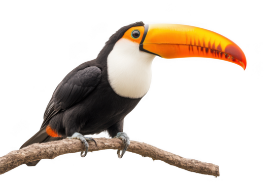 Toucan perched on branch illustration on transparent background