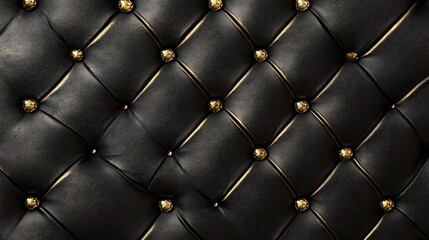 Naklejka premium Luxurious black leather upholstery texture with gold accents.