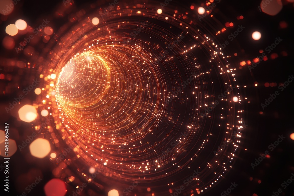 Aufkleber abstract tunnel of glowing light particles perspective view digital art futuristic technology concep