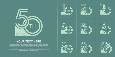 Anniversary set design with double line number. green color for celebration event
