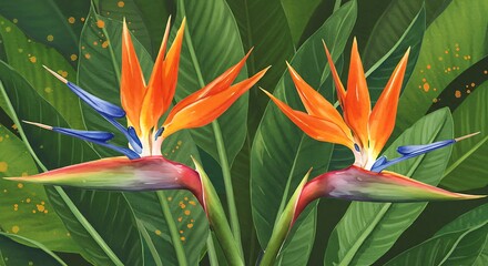 Fototapeta premium Vibrant Paradise: A Botanical Art Print in Jewel Tones AI Generated