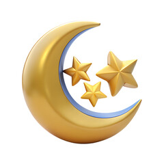 3d crescent moon with decorative stars for eid post on transparent background 