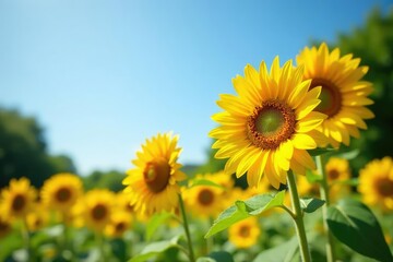 Vibrant sunflowers in full bloom in a sunny park setting , plants, happy