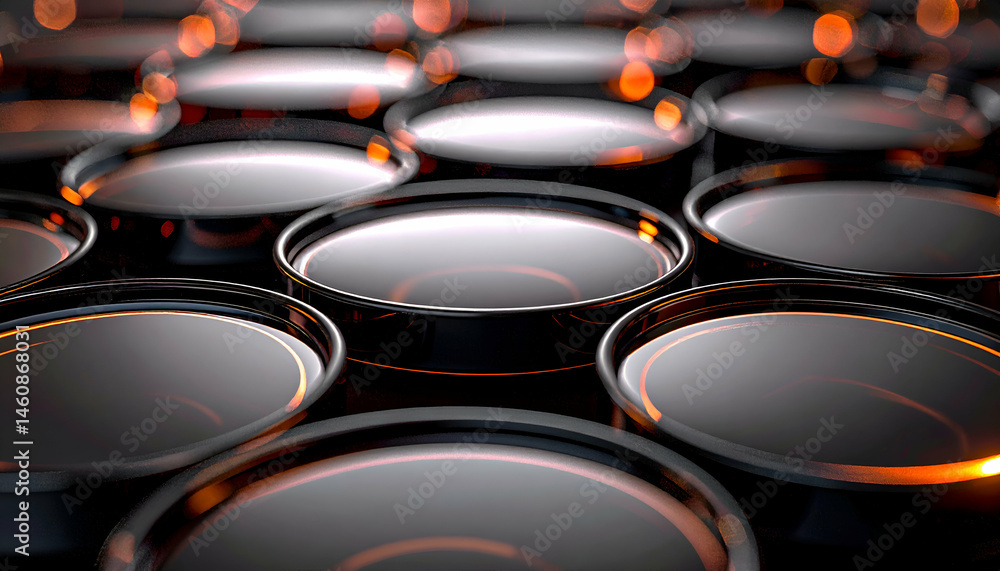 Poster close up view of dark gray circular objects