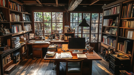 of renowned american authors in their creative environments showcasing their unique personalities and writing