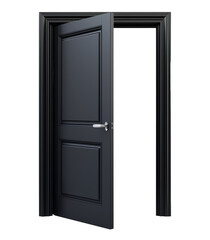 Black open door isolated on transparent background