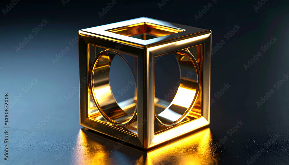 Poster golden box shape design with object