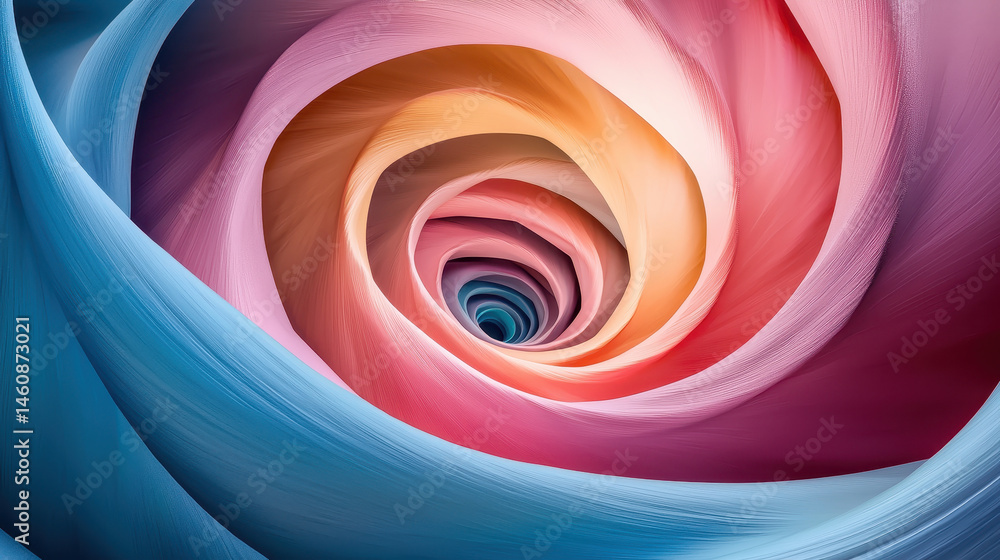 Poster realistic 4k 3d background featu a mesmerizing spiral composition in side a view, showcasing depth a