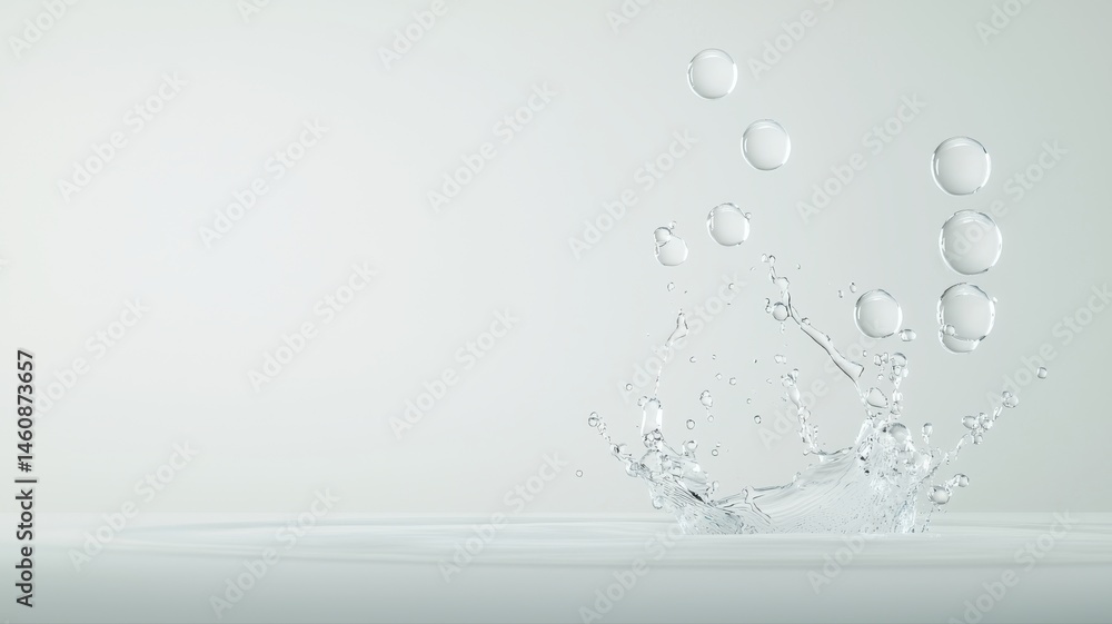 Poster water splash with bubbles: refreshing and dynamic water splash dynamic bubble liquid clear drop wave
