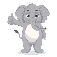 Illustration of Cute Baby Elephant. Vector Character in Cartoon Style.