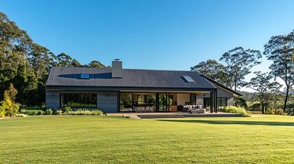 Obraz premium Modern residence situated on a verdant estate.