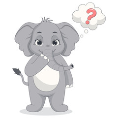 Illustration of Cute Baby Elephant. Vector Character in Cartoon Style.