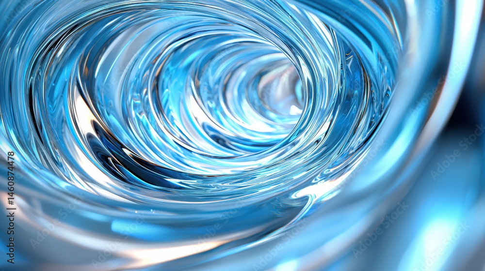 Poster a mesmerizing 4k 3d background reveals a realistic spiral of blue reflections, creating an abstract 