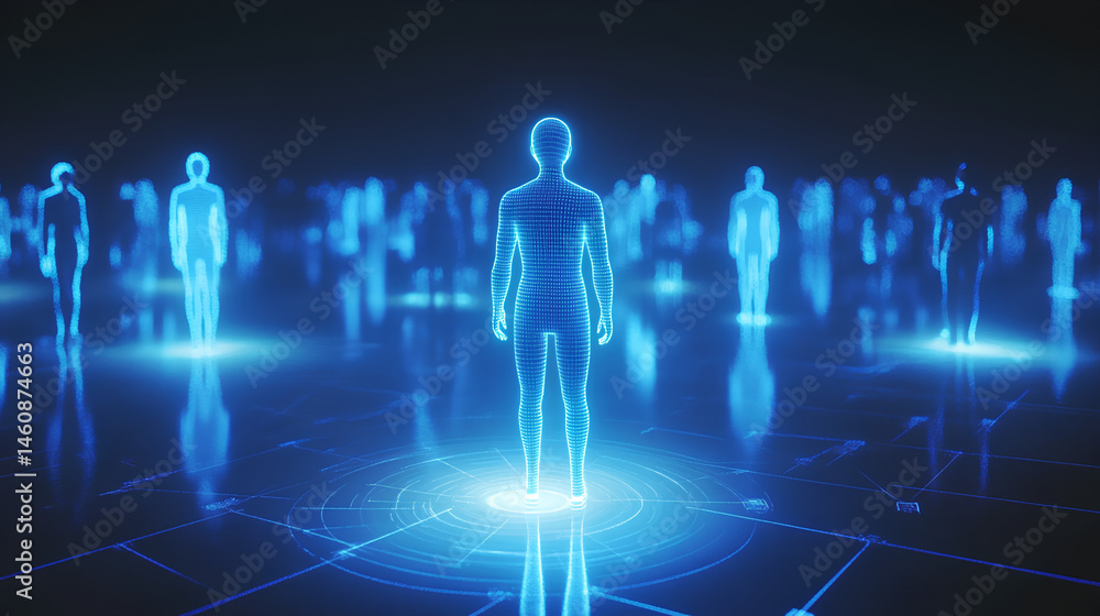 Poster an ai agent hologram symbolizing agentic autonomy for collaboration with the human workforce using a