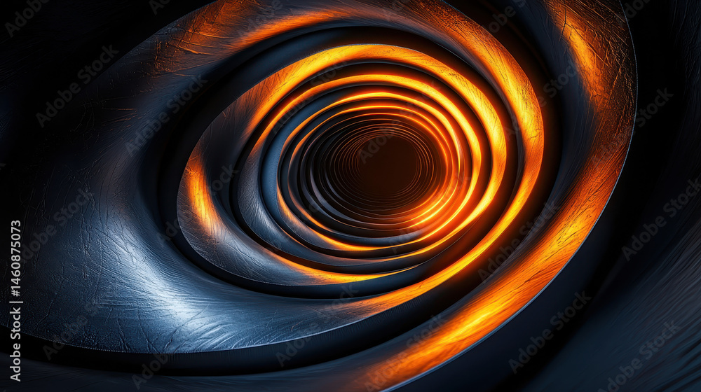 Poster a realistic 4k 3d background shows a detailed spiral texture from a side angle with orange and grey 