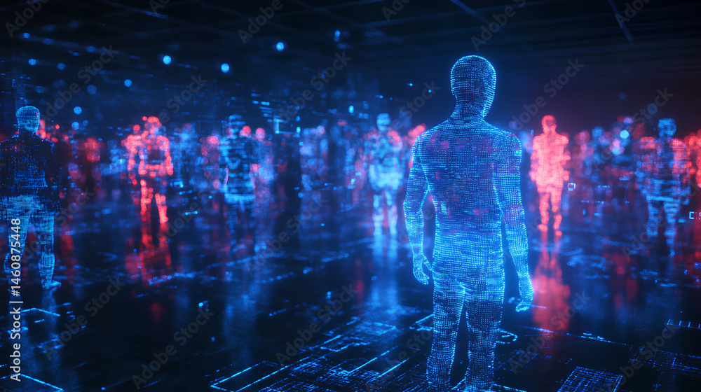 Poster an ai agent hologram symbolizing agentic autonomy for collaboration with the human workforce using a