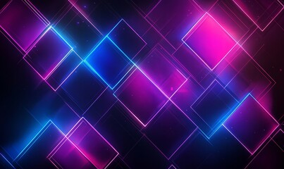 Symmetrical neon designs radiating purple and blue light, forming intricate geometric shapes against a dark, modern background, Generative AI