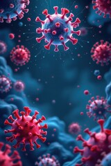 create a visually striking illustration that features a bacteria and virus in a clear and easily identifiable manner at the top of the image with ample copy space at the bottom for