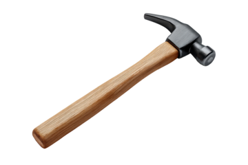Metal hammer with wooden handle isolated on transparent background