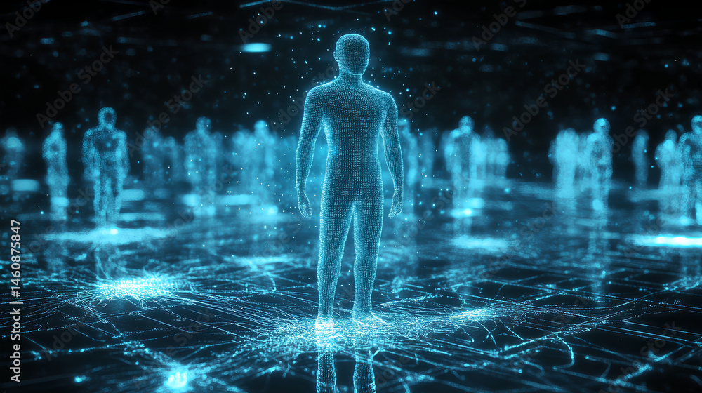 Poster an ai agent hologram symbolizing agentic autonomy for collaboration with the human workforce using a