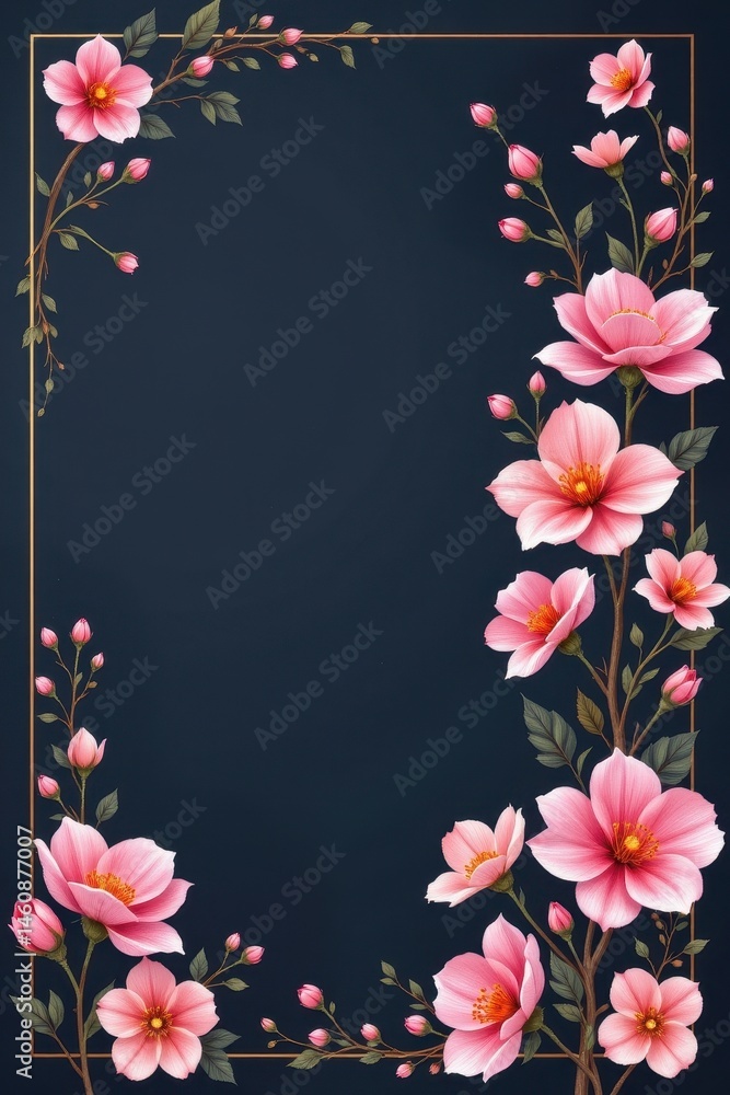 Poster create a beautiful spring themed greeting card design featuring a dark background adorned with a flo
